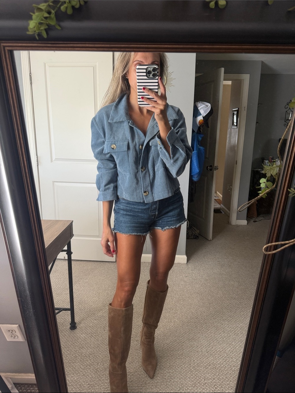 Light Blue Corduroy Cropped Jacket - Women